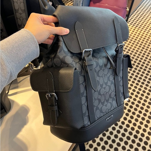 NWT！COACH Hudson Backpack In Signature Canvas COACH CB839 Gunmetal/Charcoal/Blac - Picture 4 of 11